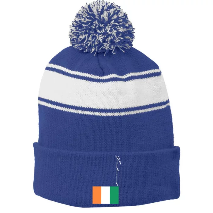 Retro Ireland Signature Flag Pole Meaningful Gift Stripe Pom Pom Beanie