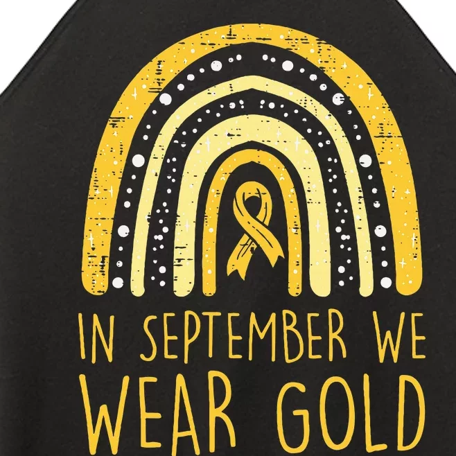 Rainbow In September We Wear Gold Childhood Cancer Awareness Women’s Perfect Tri Rocker Tank