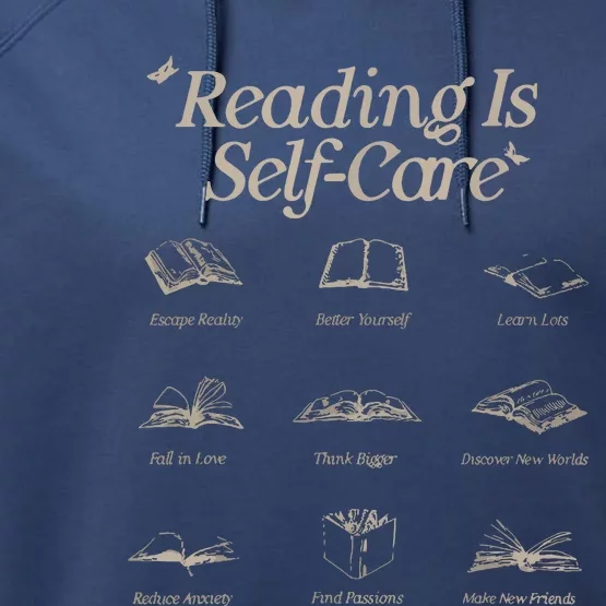 Reading Is Selfcare Book A Day Retro Read More Book Lover Performance Fleece Hoodie