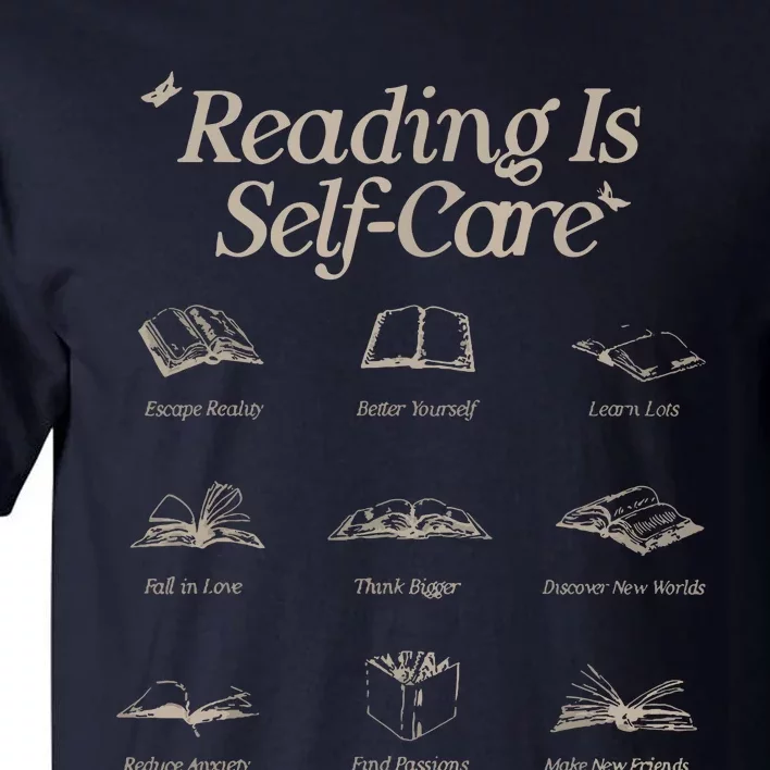 Reading Is Selfcare Book A Day Retro Read More Book Lover Tall T-Shirt