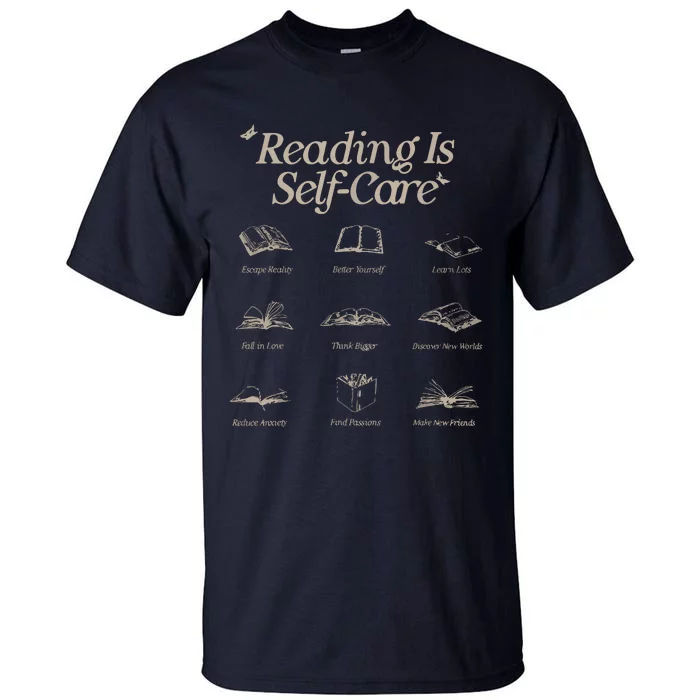 Reading Is Selfcare Book A Day Retro Read More Book Lover Tall T-Shirt