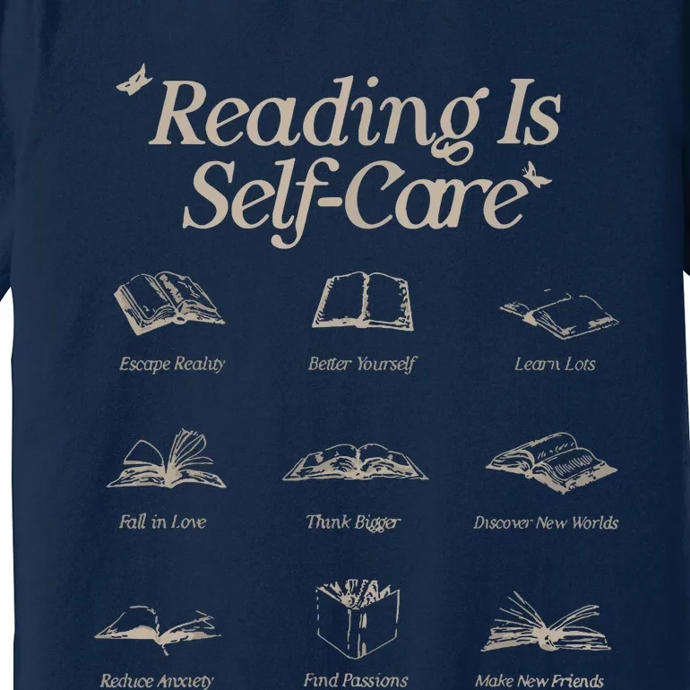 Reading Is Selfcare Book A Day Retro Read More Book Lover Premium T-Shirt