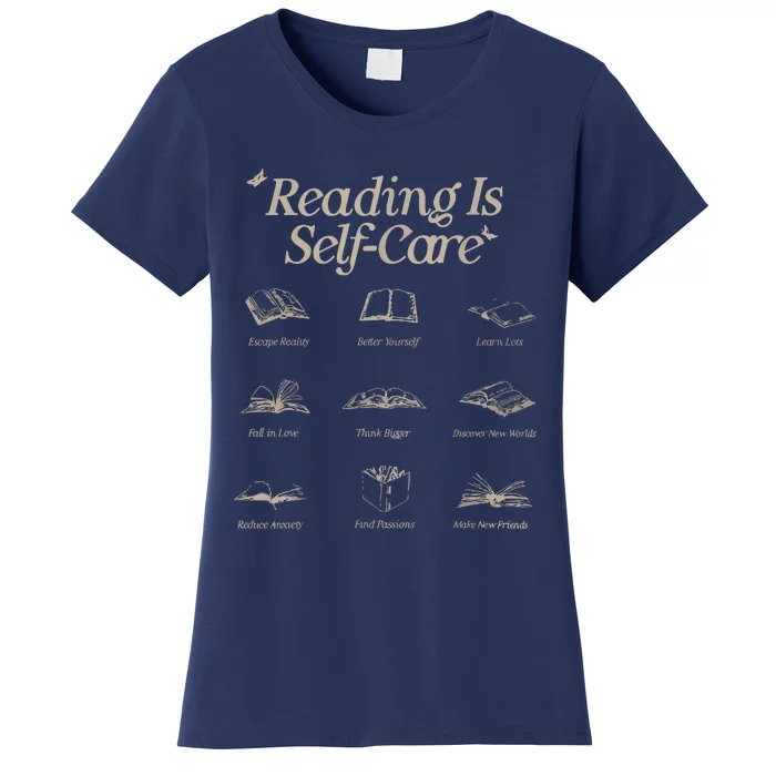 Reading Is Selfcare Book A Day Retro Read More Book Lover Women's T-Shirt