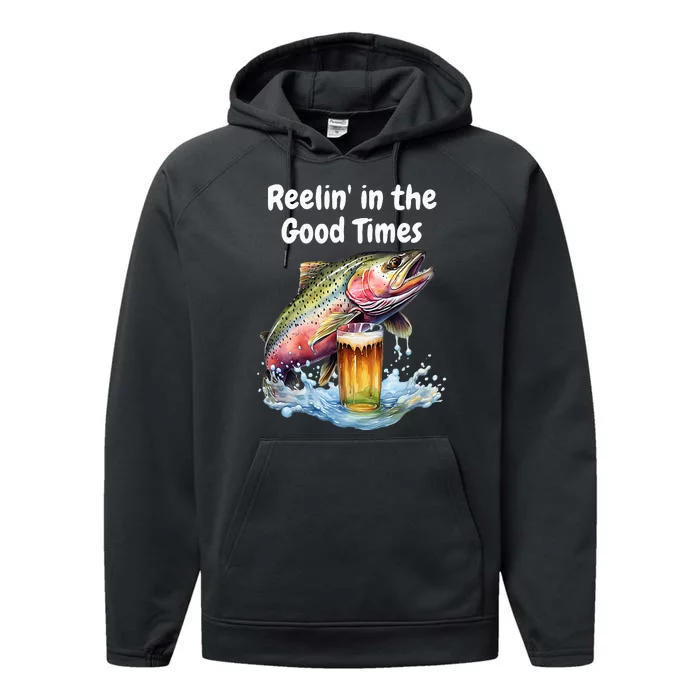 Reelin' in the Good Times A Unique Fish & Beer Design Performance Fleece Hoodie