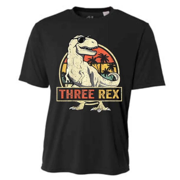 Roaring into Three Dinosaur Birthday Celebration Cooling Performance Crew T-Shirt