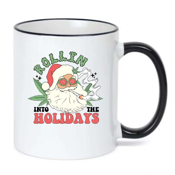 Rollin Into The Holidays Funny Marijuana Santa Black Color Changing Mug