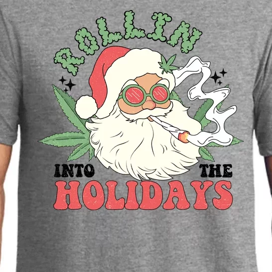 Rollin Into The Holidays Funny Marijuana Santa Pajama Set