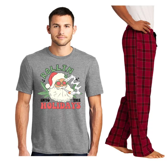 Rollin Into The Holidays Funny Marijuana Santa Pajama Set