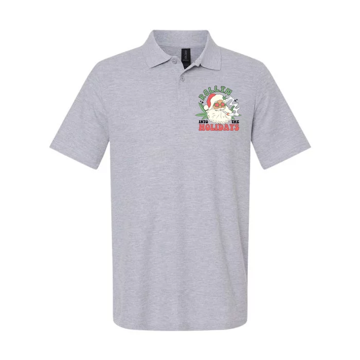 Rollin Into The Holidays Funny Marijuana Santa Softstyle Adult Sport Polo