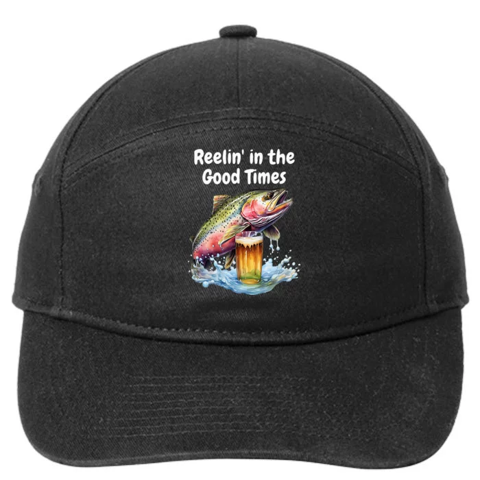 Reelin In The Good Times A Unique Fish & Beer Design 7-Panel Snapback Hat