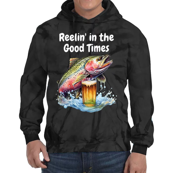 Reelin In The Good Times A Unique Fish & Beer Design Tie Dye Hoodie