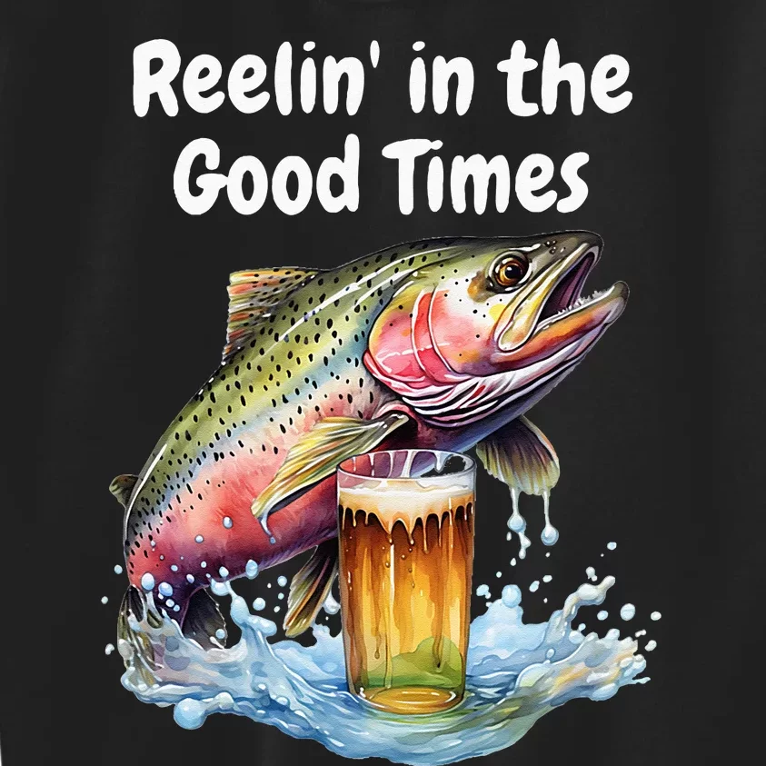 Reelin In The Good Times A Unique Fish & Beer Design Kids Sweatshirt