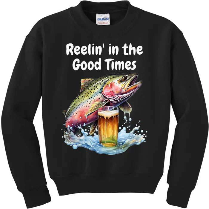 Reelin In The Good Times A Unique Fish & Beer Design Kids Sweatshirt