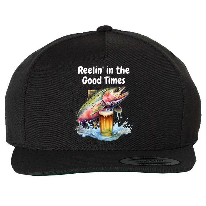 Reelin In The Good Times A Unique Fish & Beer Design Wool Snapback Cap