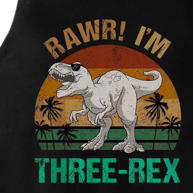 Rawr I'm Three Rex 3rd Birthday T-rex Dinosaur 3 Years Old Ladies Tri-Blend Wicking Tank