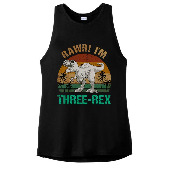 Rawr I'm Three Rex 3rd Birthday T-rex Dinosaur 3 Years Old Ladies Tri-Blend Wicking Tank