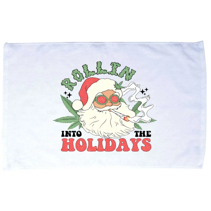 Rollin Into The Holidays Santa Smoker Retro Christmas Cannabis Weed Microfiber Hand Towel