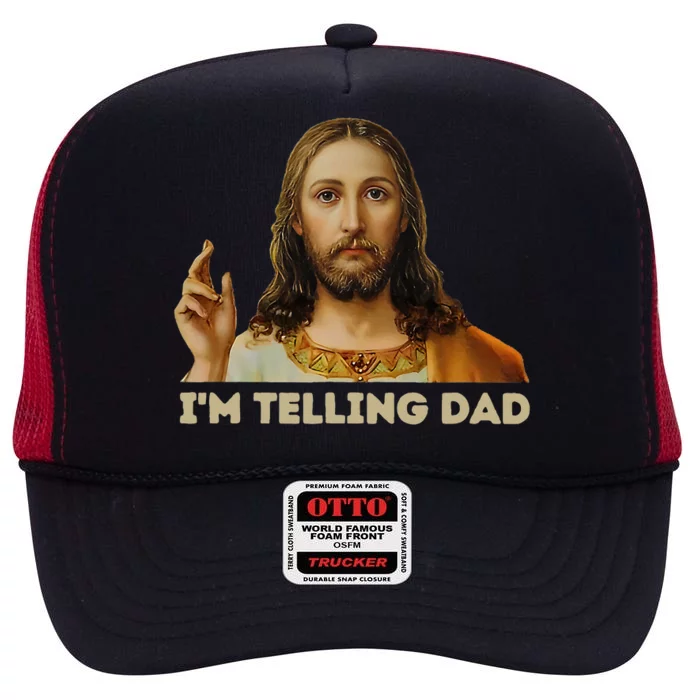 Retro IM Telling Dad Funny Religious Christian Jesus High Crown Mesh Trucker Hat