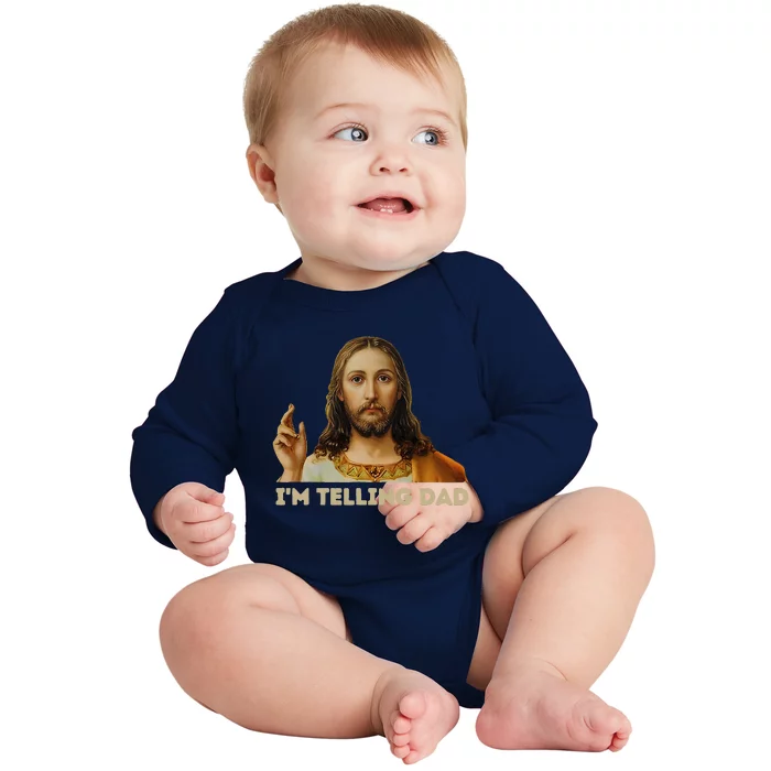 Retro IM Telling Dad Funny Religious Christian Jesus Baby Long Sleeve Bodysuit