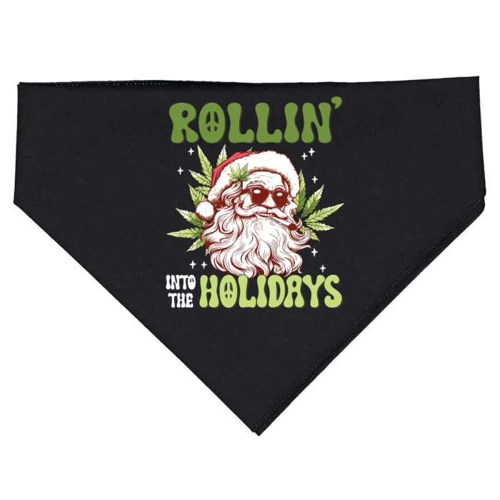 Rollin Into The Holidays Santa Black Marijuana Christmas USA-Made Doggie Bandana