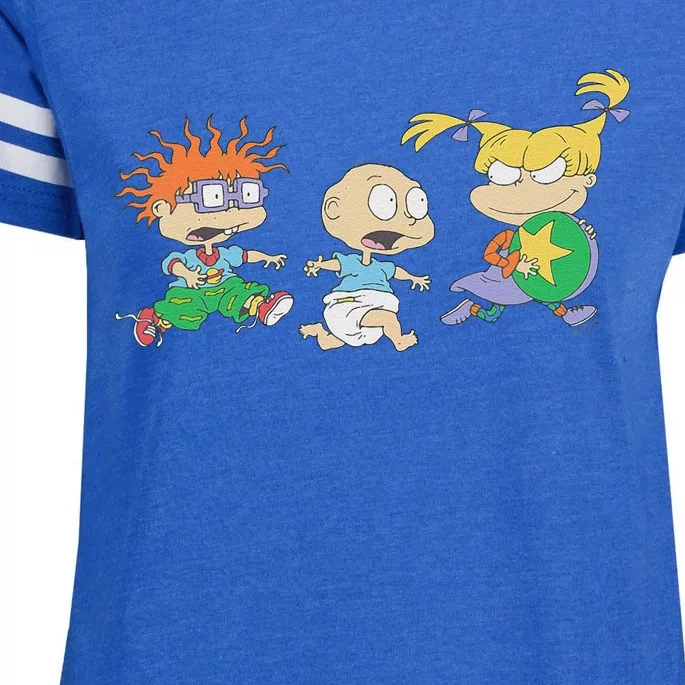 Rugrats Iconic Trio Angelica Tommy Chuckie Big Chest Logo Enza Ladies Jersey Football T-Shirt