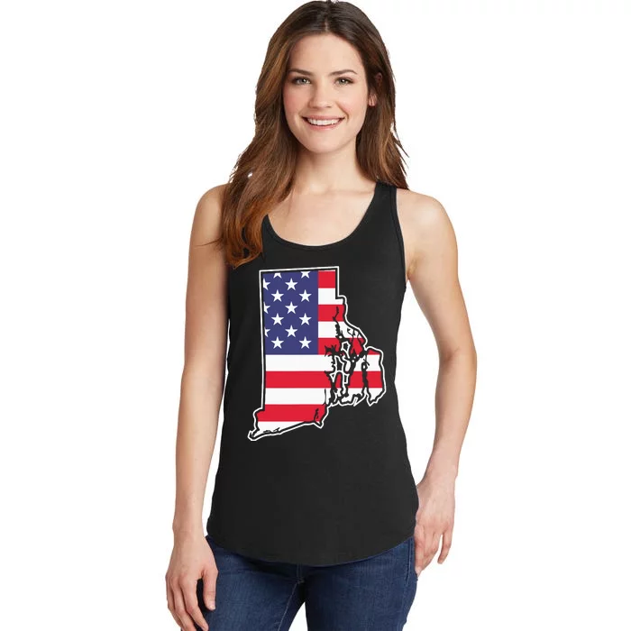 Rhode Island Usa Flag State Outline Patriotic American Ladies Essential Tank