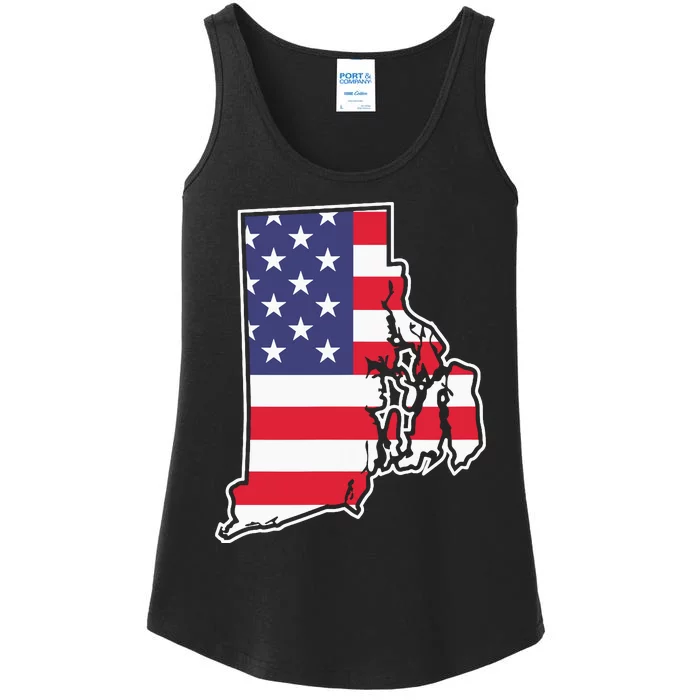 Rhode Island Usa Flag State Outline Patriotic American Ladies Essential Tank