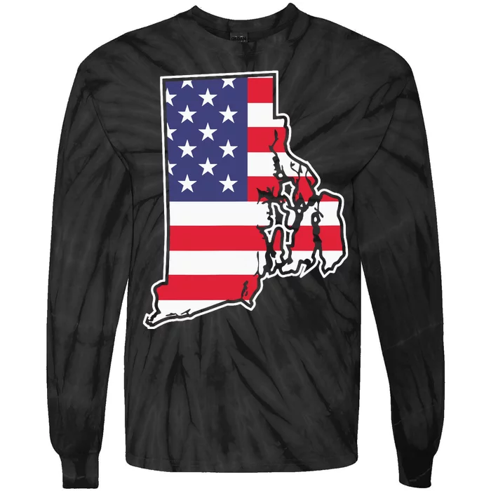 Rhode Island Usa Flag State Outline Patriotic American Tie-Dye Long Sleeve Shirt