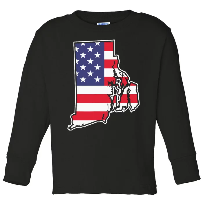 Rhode Island Usa Flag State Outline Patriotic American Toddler Long Sleeve Shirt