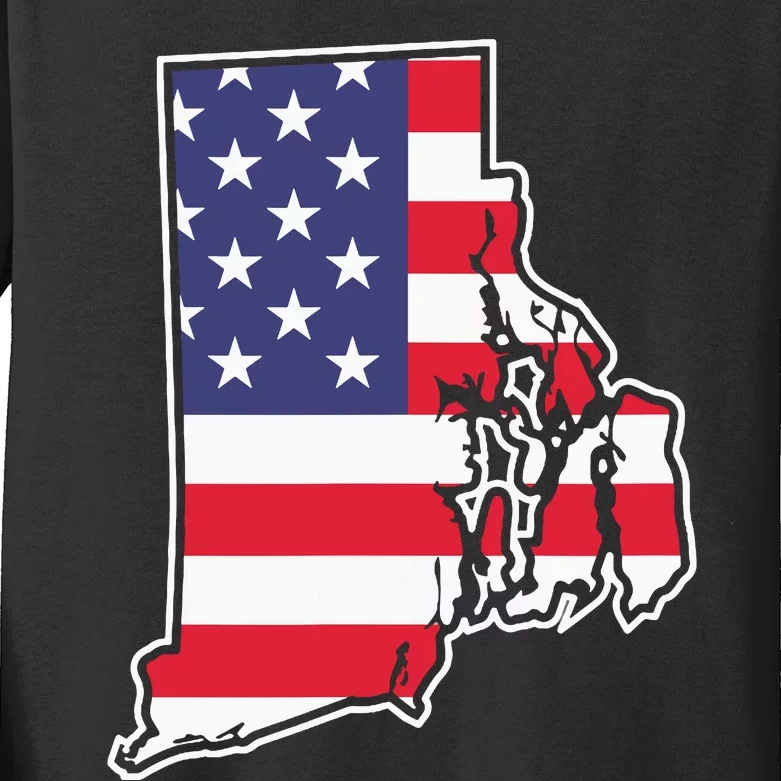 Rhode Island Usa Flag State Outline Patriotic American Kids Long Sleeve Shirt