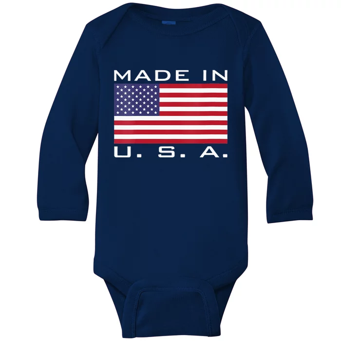 RAISED IN USA FLAG AMERICAN MADE BRED AMERICA Baby Long Sleeve Bodysuit