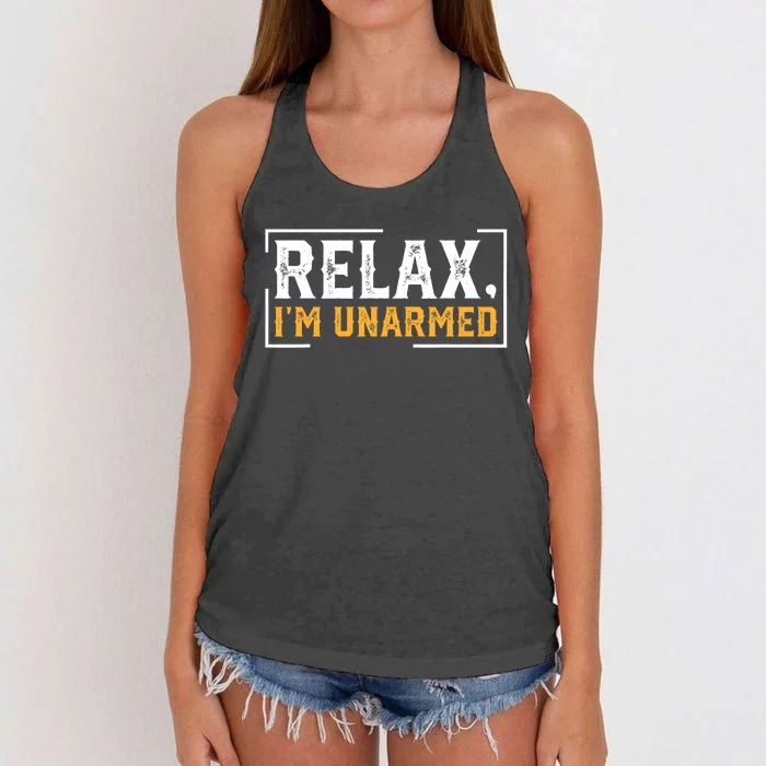 Relax I’M Unarmed Funny Hand Amputee Women's Knotted Racerback Tank