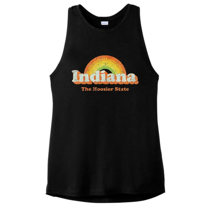 Retro Indiana Vintage 70s Rainbow Design Ladies Tri-Blend Wicking Tank