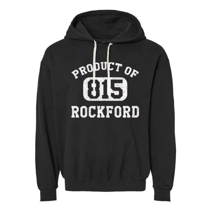 Rockford Illinois Vintage Retro Area Code Garment-Dyed Fleece Hoodie