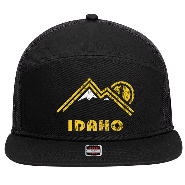 Retro Idaho Vintage Mountains 7 Panel Mesh Trucker Snapback Hat