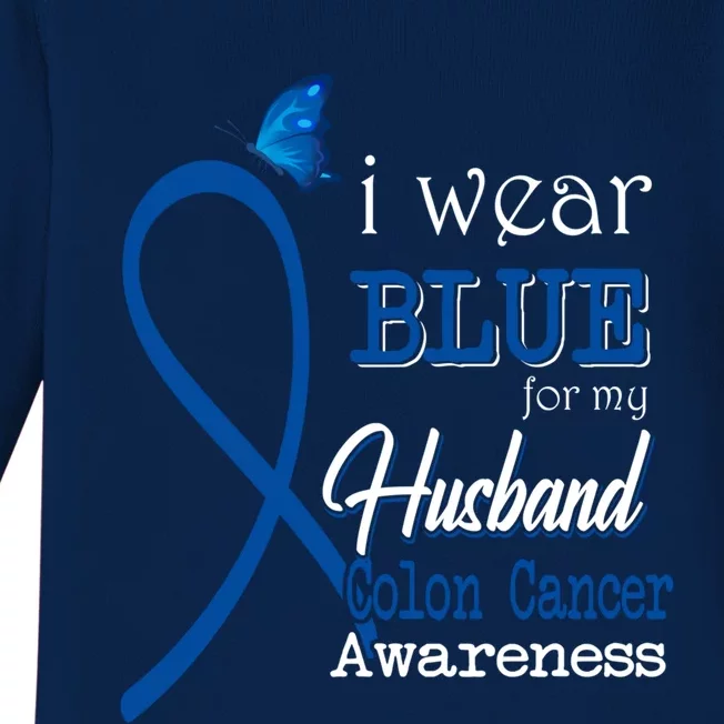 Ribbon I Wear Blue For Husband Colon Cancer Awareness Gift Baby Long Sleeve Bodysuit