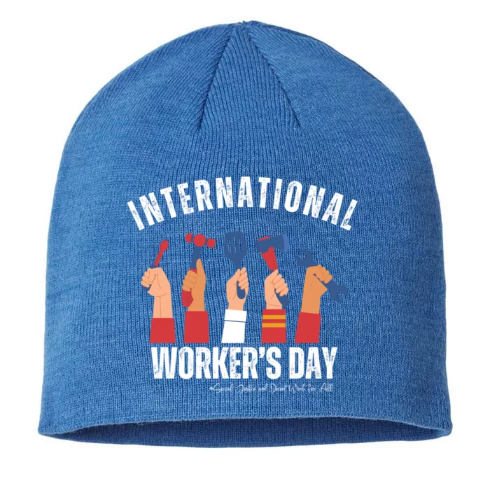 Retro International Workers Day 2024 Vintage Labor Day Team Gift 8 1/2in Sustainable Knit Beanie