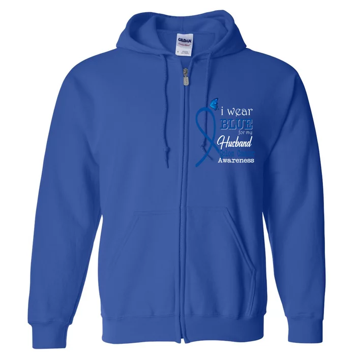 Ribbon I Wear Blue For Husband Colon Cancer Awareness Gift Full Zip Hoodie