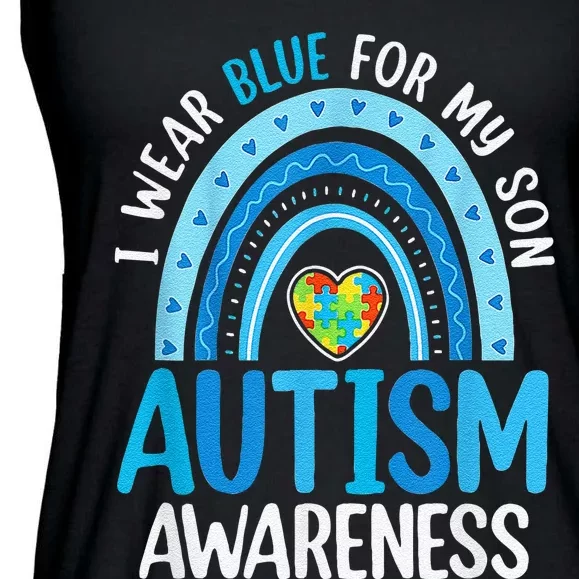 Rainbow I Wear Blue For My Son Autism Awareness Ladies Essential Flowy Tank