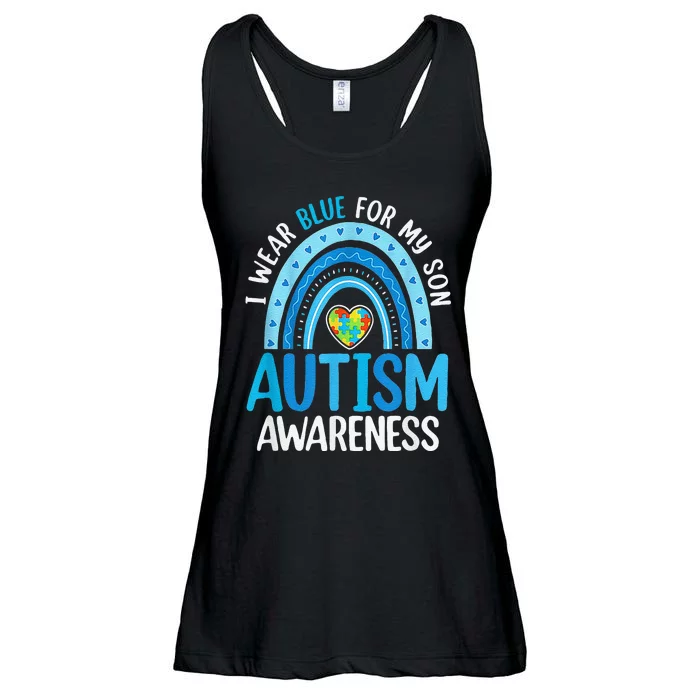 Rainbow I Wear Blue For My Son Autism Awareness Ladies Essential Flowy Tank