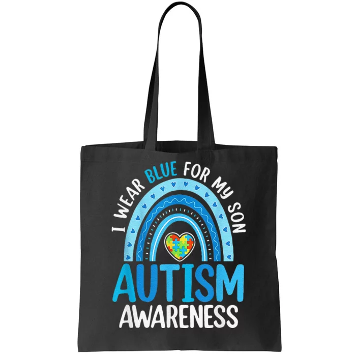 Rainbow I Wear Blue For My Son Autism Awareness Tote Bag