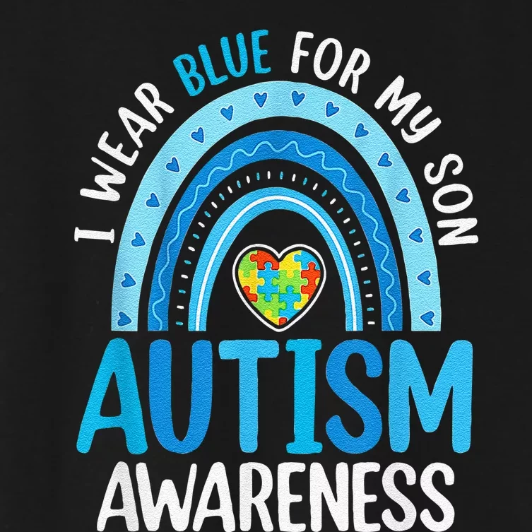 Rainbow I Wear Blue For My Son Autism Awareness Women's Crop Top Tee