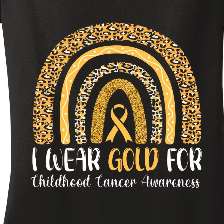 Rainbow I Wear Gold For Childhood Cancer Awareness Women's V-Neck T-Shirt