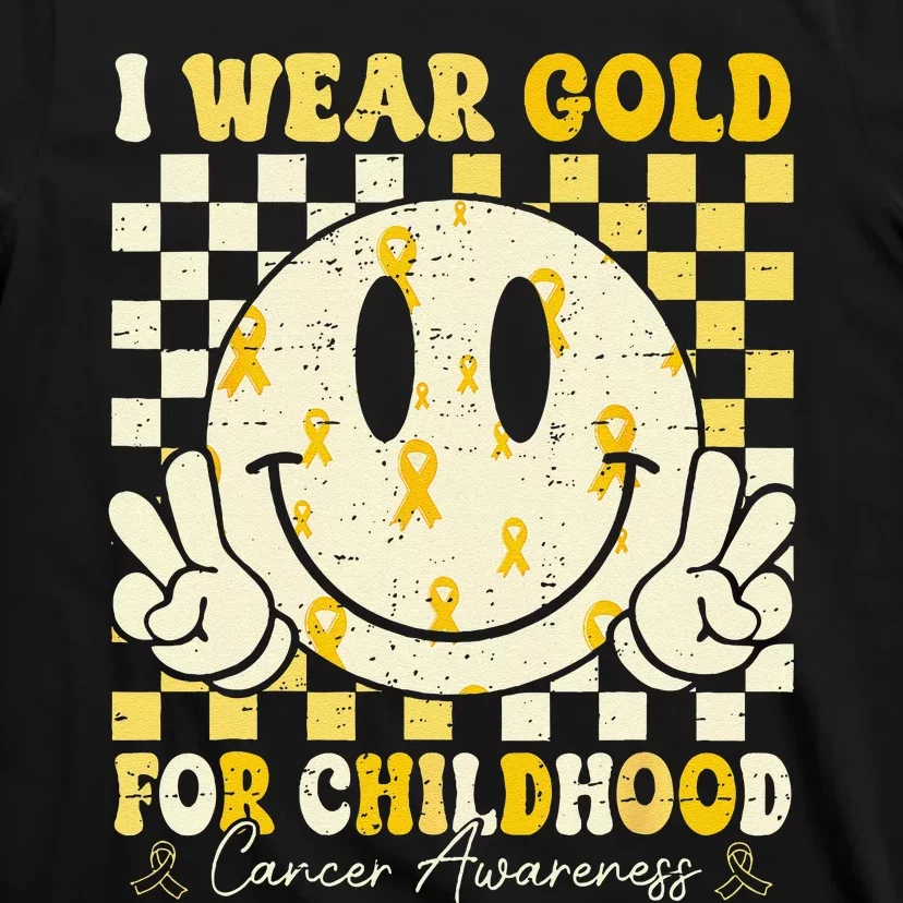 Retro I Wear Gold For Childhood Cancer Awareness Gold Ribbon Gift T-Shirt