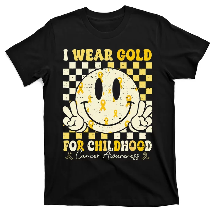 Retro I Wear Gold For Childhood Cancer Awareness Gold Ribbon Gift T-Shirt