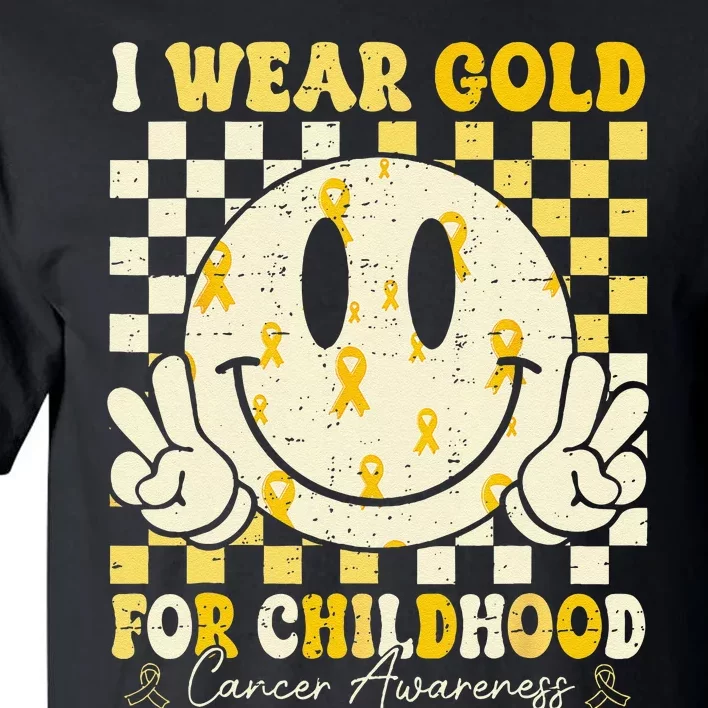 Retro I Wear Gold For Childhood Cancer Awareness Gold Ribbon Gift Tall T-Shirt