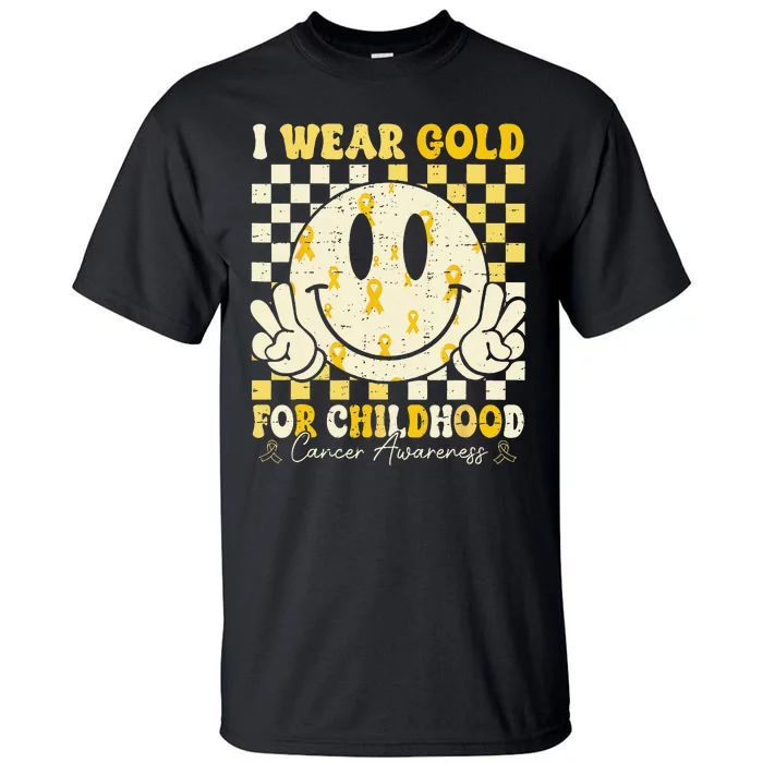 Retro I Wear Gold For Childhood Cancer Awareness Gold Ribbon Gift Tall T-Shirt