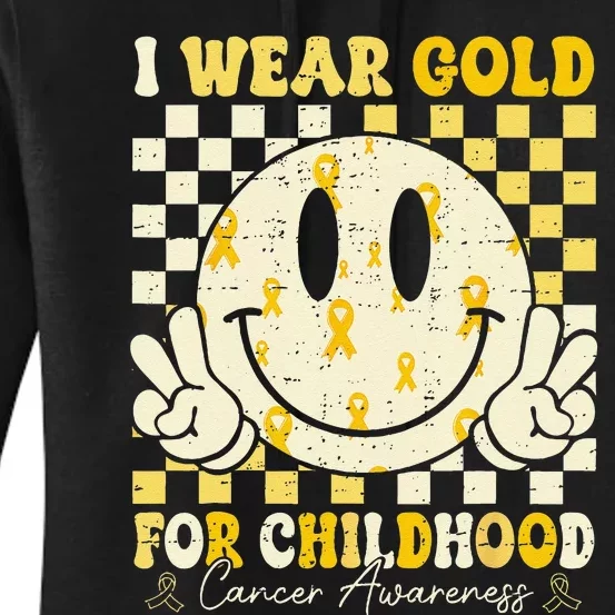 Retro I Wear Gold For Childhood Cancer Awareness Gold Ribbon Gift Women's Pullover Hoodie