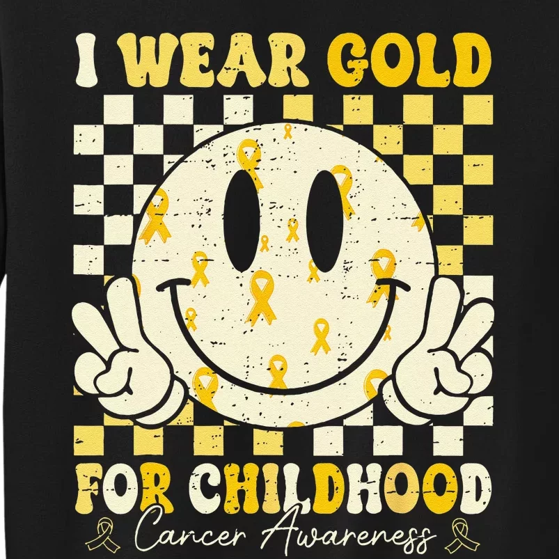 Retro I Wear Gold For Childhood Cancer Awareness Gold Ribbon Gift Tall Sweatshirt