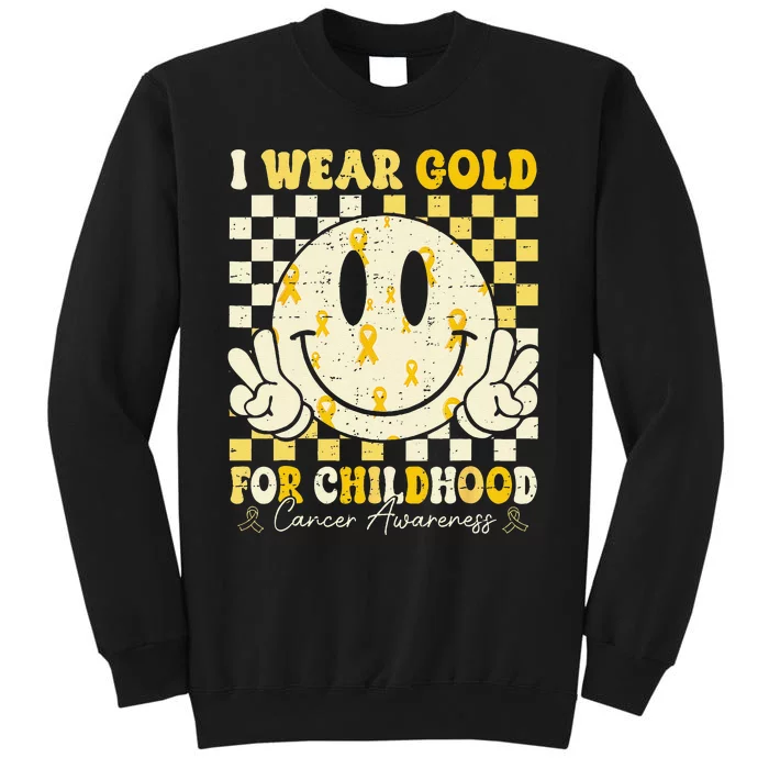 Retro I Wear Gold For Childhood Cancer Awareness Gold Ribbon Gift Tall Sweatshirt